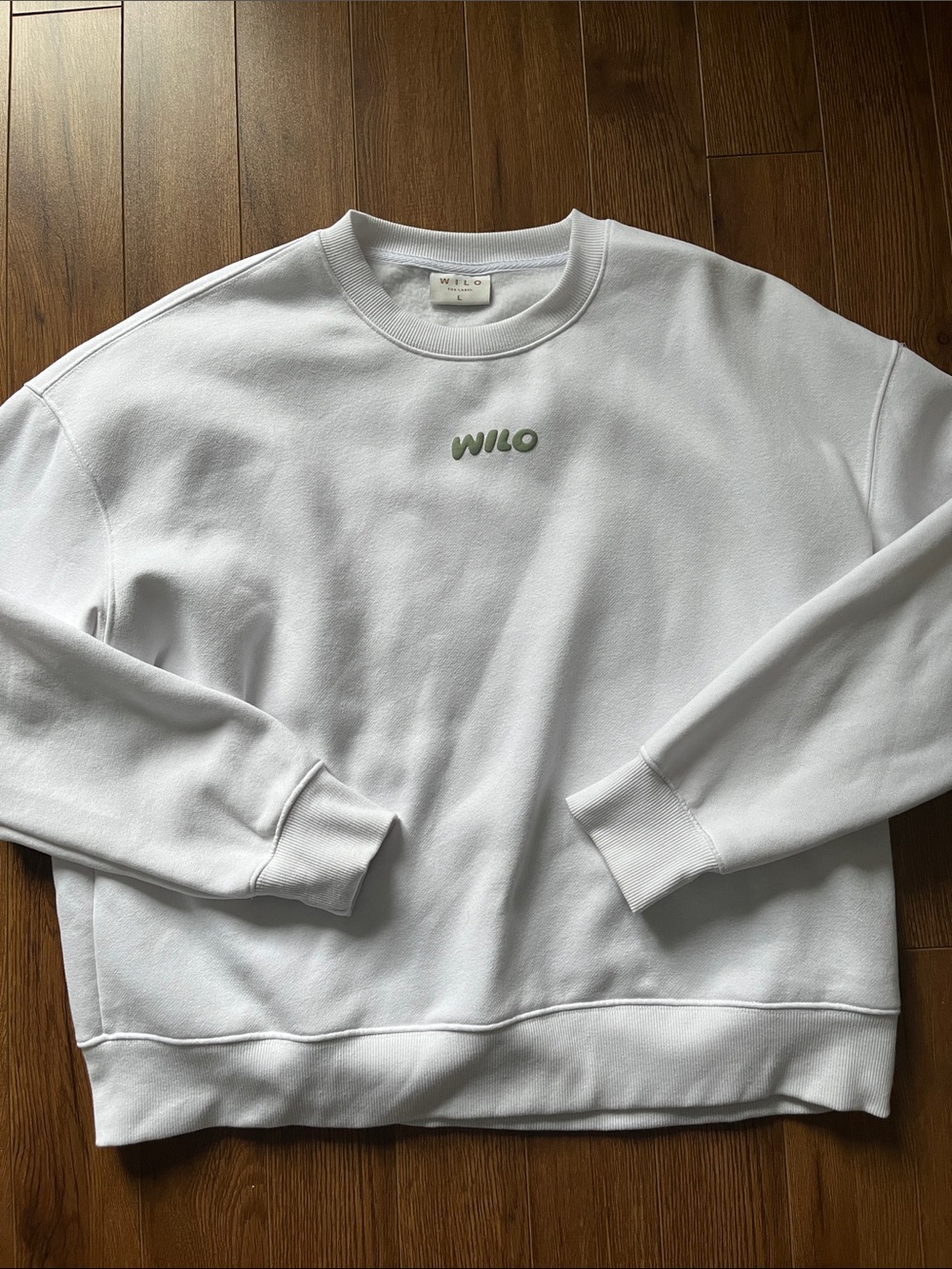 WILO White Crewneck Sweatshirt with Subtle Green Logo